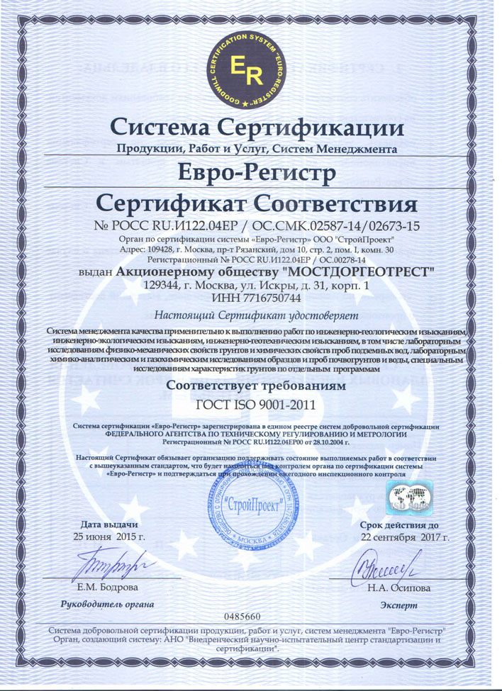 Сертификат соответствия испытательной лаборатории АО 